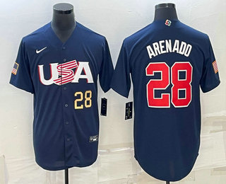 Mens USA Baseball #28 Nolan Arenado Number 2023 Navy World Baseball Classic Stitched Jerseys
